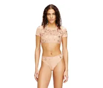 Bauchfreies T-Shirt mit Metallic-Effekt - Oberteile - Damen - Rosa