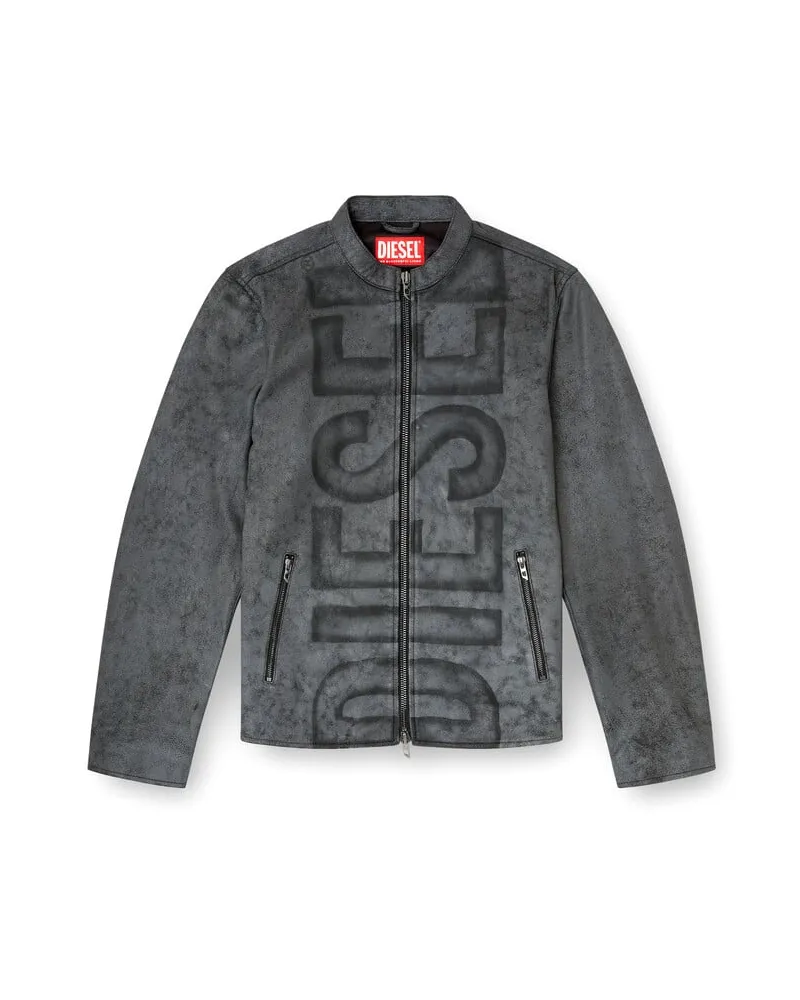 Diesel Behandelte Bikerjacke aus Leder mit verblasstem Logo - Lederjacken - Herren - Grau Grau