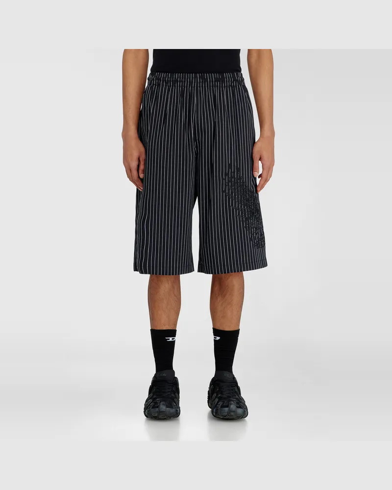 Diesel Pinstripe-Shorts mit Phoenix-Stickerei - Kurze Hosen - Herren - Schwarz Schwarz