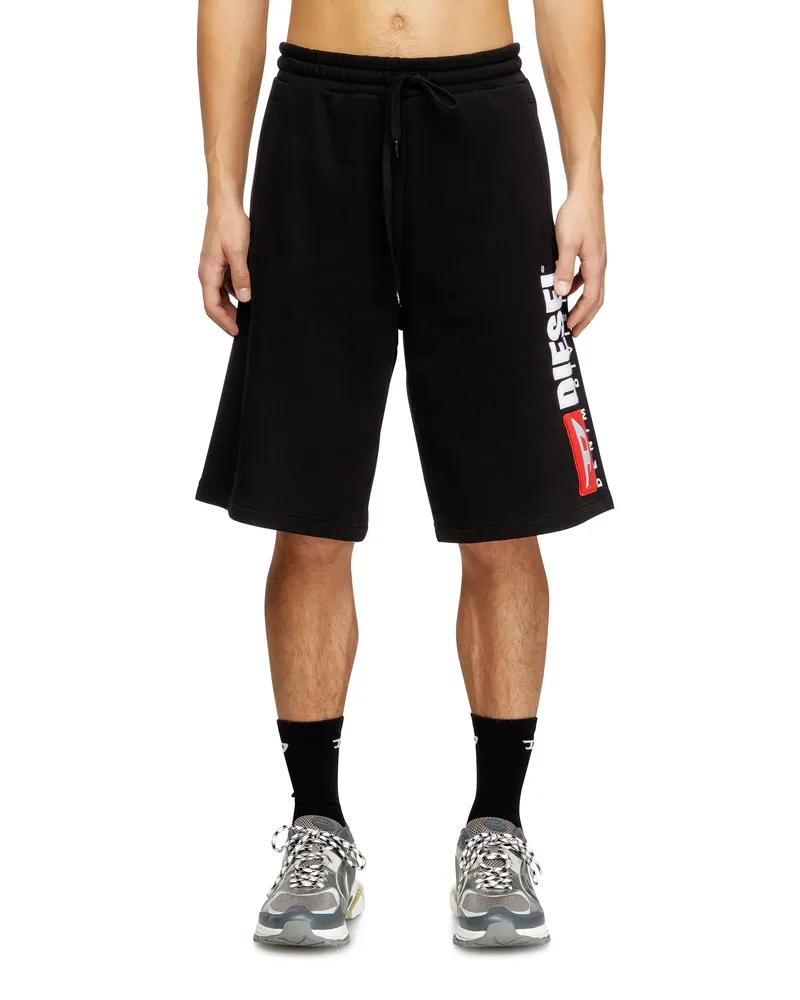 Diesel Fleece-Shorts mit Maxi-Logopatch - Kurze Hosen - Herren - Schwarz Schwarz