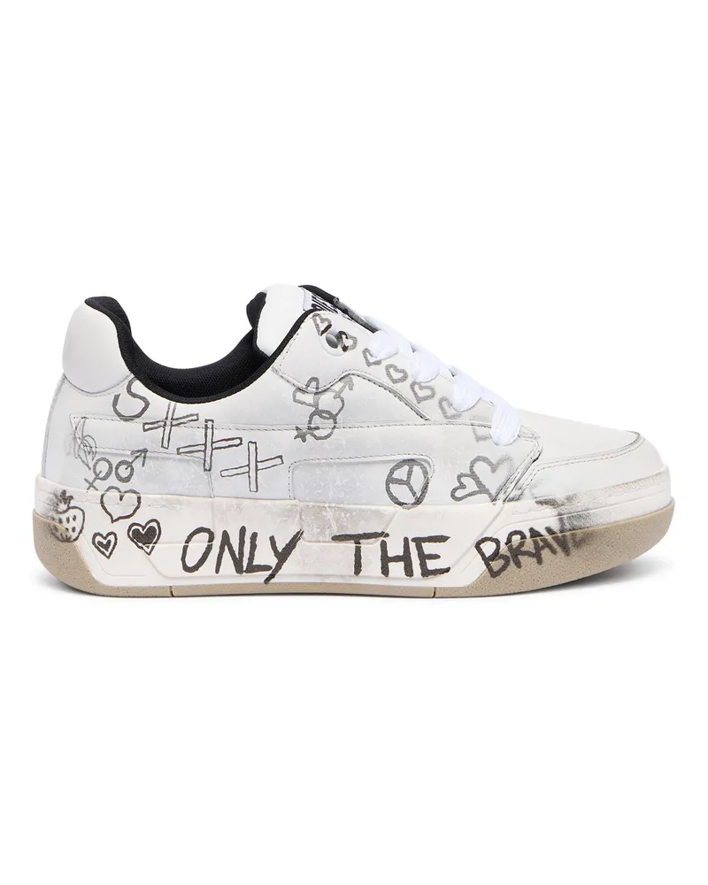 Diesel D-Ollie-Ledersneaker mit Graffiti-Print - Sneakers - Damen - Weiss Weiss