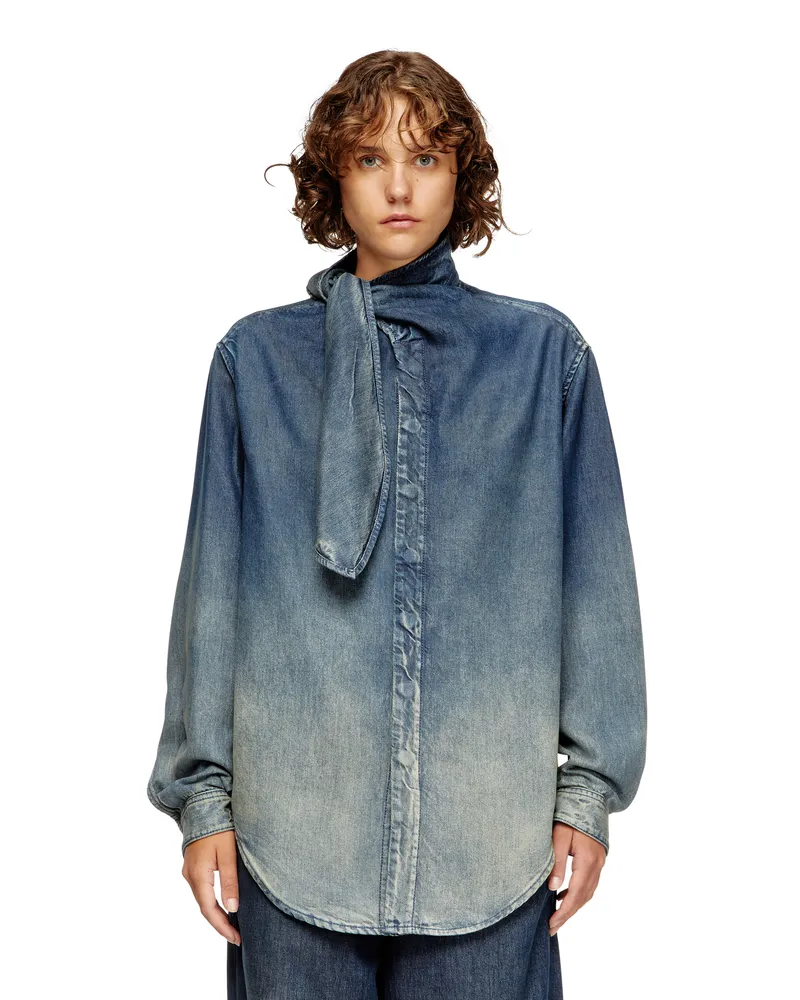 Diesel Bluse aus fließendem Denim mit vielgetragenem Laser-Effekt - Denimhemden - Damen - Blau Blau