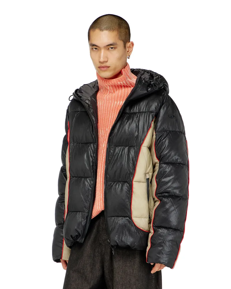 Diesel Pufferjacke mit Kapuze aus glänzendem Ripstop - Winterjacken - Herren - Bunt Bunt