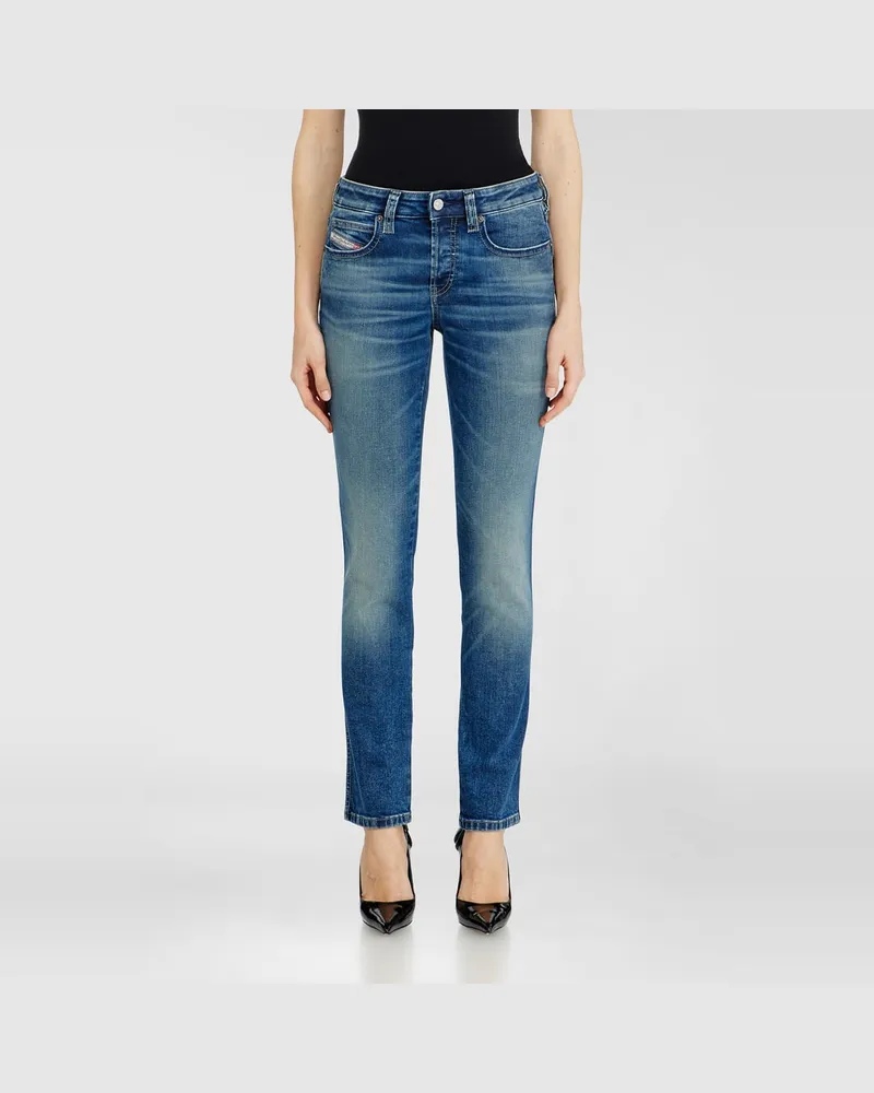 Diesel Slim Jeans Low Waist 1992 D-Jiann, Mittelblau, Knopfverschluss Blau