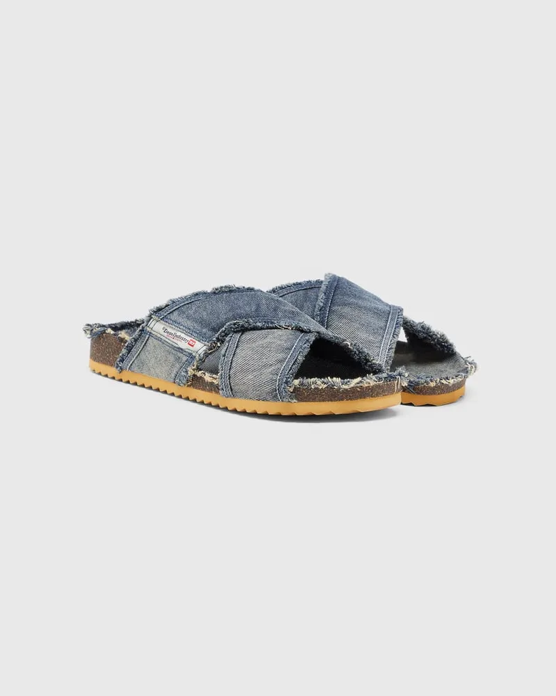 Diesel D-Woodstock-Crossover-Slides in ausgefranstem Denim - Sandalen - Herren - Blau Blau