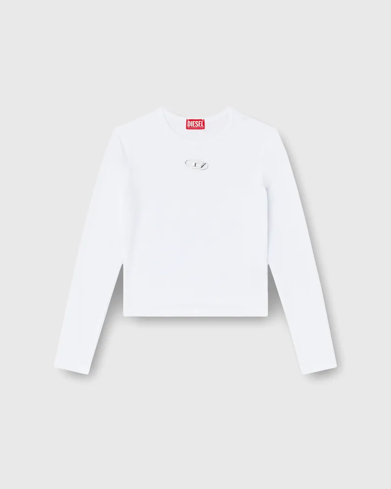 Diesel Langarm-Oberteil mit Oval D-Ausschnitt - T-Shirts - Damen - Weiss Weiss