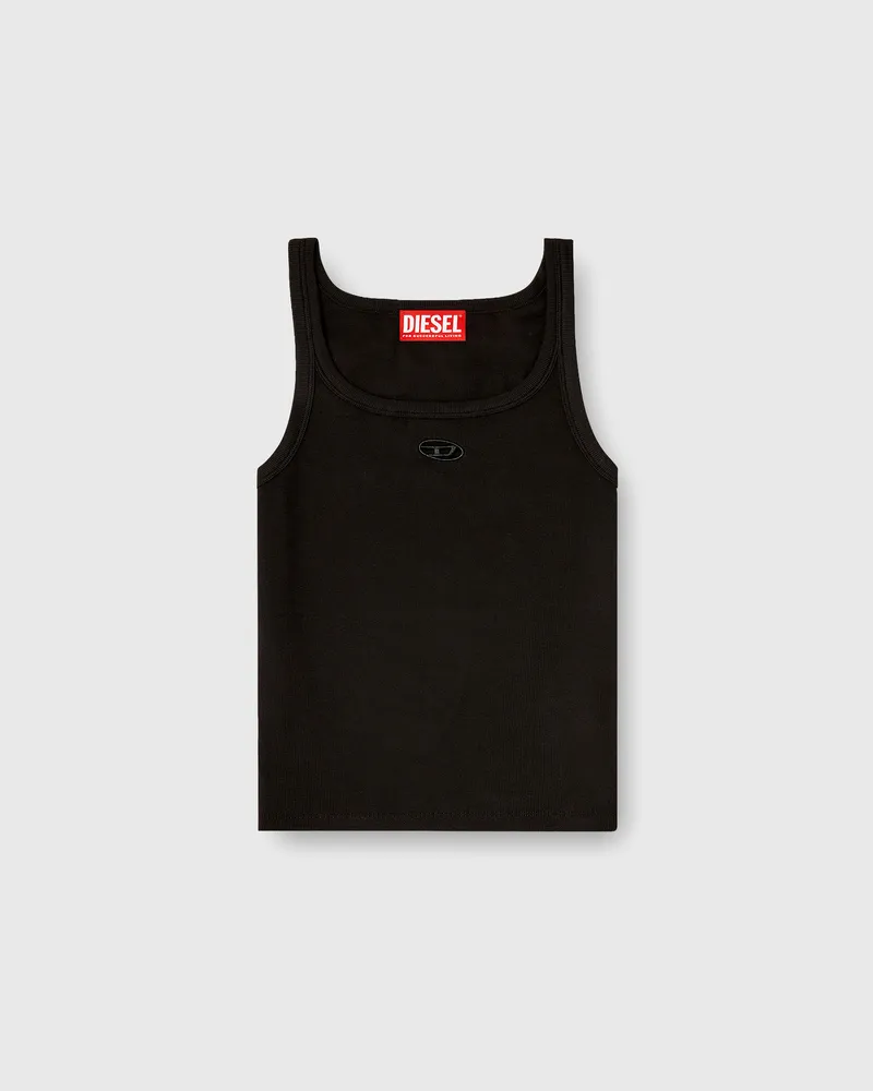 Diesel Schmales Tanktop mit lasergeschnittenem Oval D - T-Shirts - Damen - Schwarz Schwarz