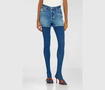 Jeansshorts aus getragenem Denim - Kurze Hosen - Damen - Blau
