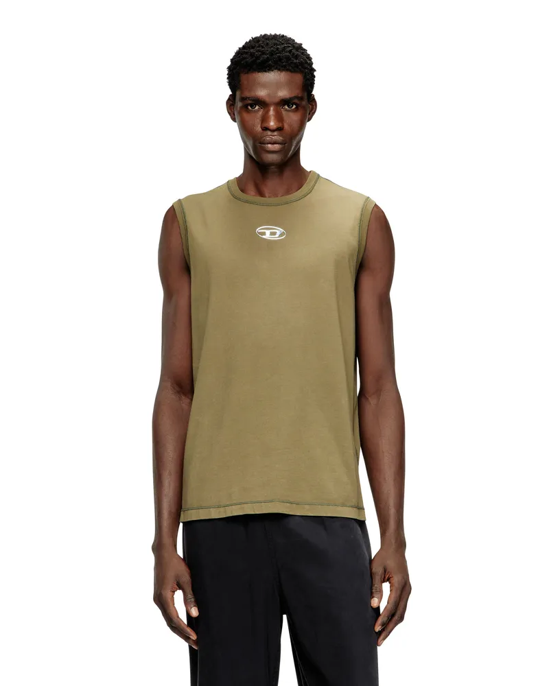 Diesel Baumwoll-Tanktop mit ovalem D-Logo in Metallic-Optik - T-Shirts - Herren - Grün Grün