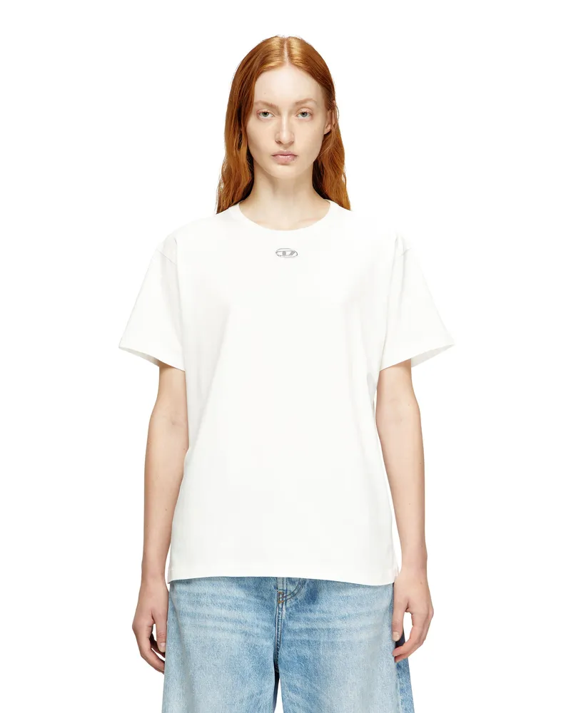 Diesel Baumwoll-T-Shirt mit metallischem Oval D - T-Shirts - Damen - Weiss Weiss