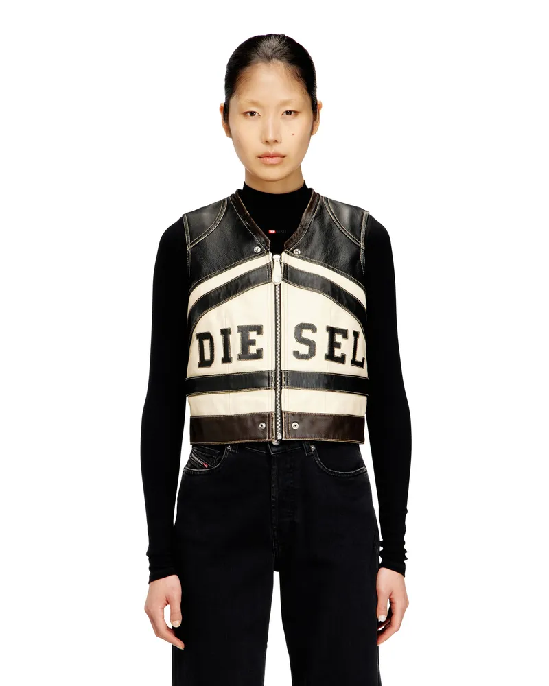 Diesel Lederweste mit Frontlogo und Kontraststreifen - Westen - Damen - Bunt Bunt