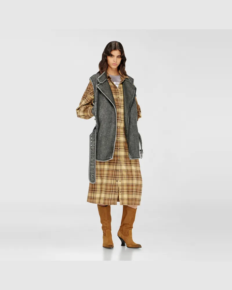 Diesel Midikleid aus kariertem Flanell mit breitem Gürtel - Kleider - Damen - Bunt Bunt
