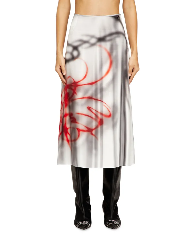 Diesel Satin-Midirock mit Graffiti-Print - Röcke - Damen - Grau Grau