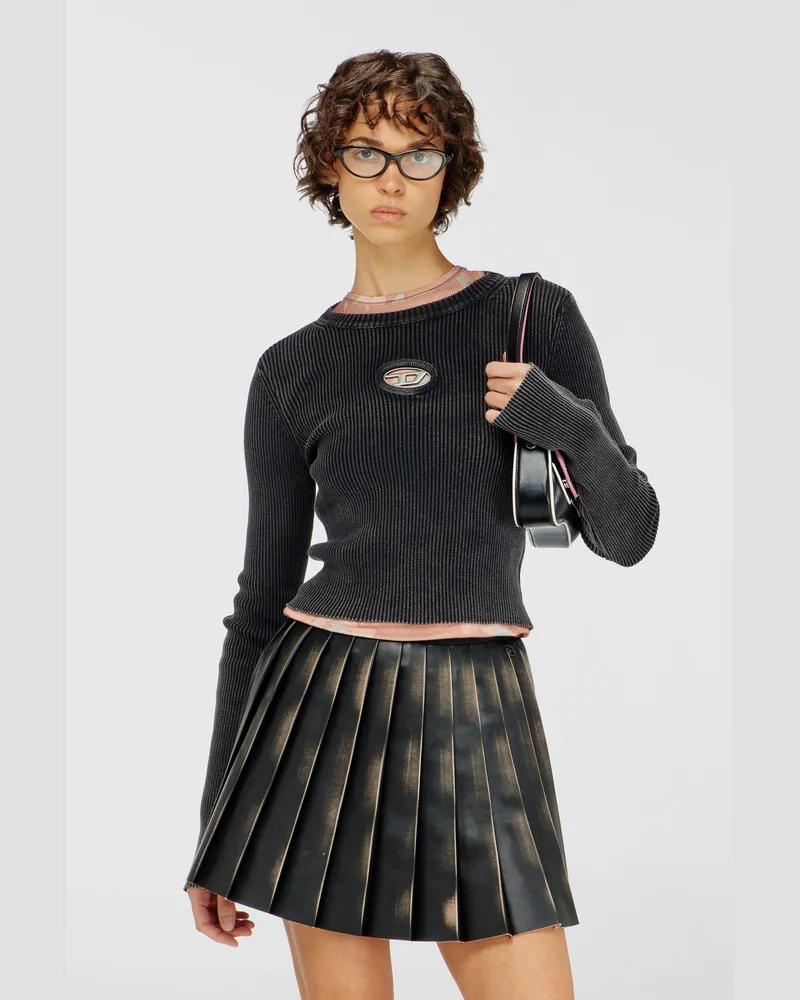 Diesel Verkürzter Pullover mit Cut-out-Logo - Oberteile - Damen - Schwarz Schwarz