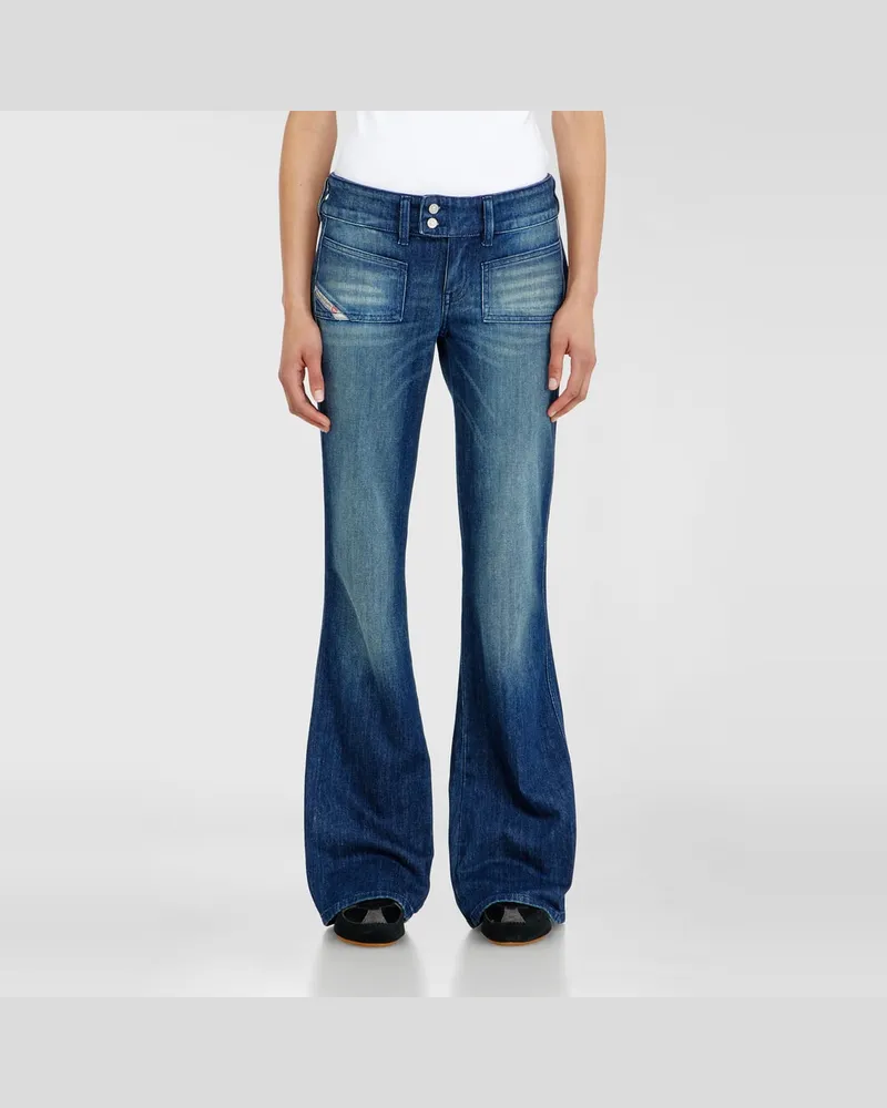 Diesel Bootcut Jeans Low Waist D-Hush, Dunkelblau, Reißverschluss Blau