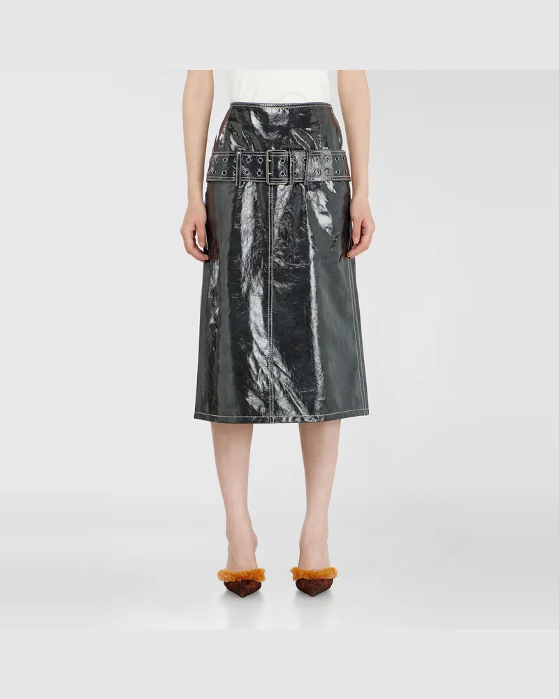 Diesel Midirock aus Lackleder mit Gürtel - Röcke - Damen - Grau Grau
