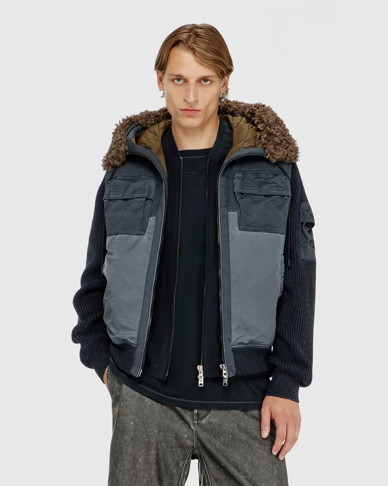 Diesel Gefütterte Kapuzenjacke mit Strickärmeln - Winterjacken - Herren - Blau Blau