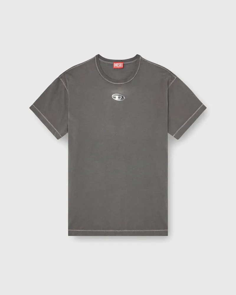 Diesel Leichtes Baumwoll-T-Shirt mit metallischem ovalem D-Logo - T-Shirts - Herren - Grau Grau
