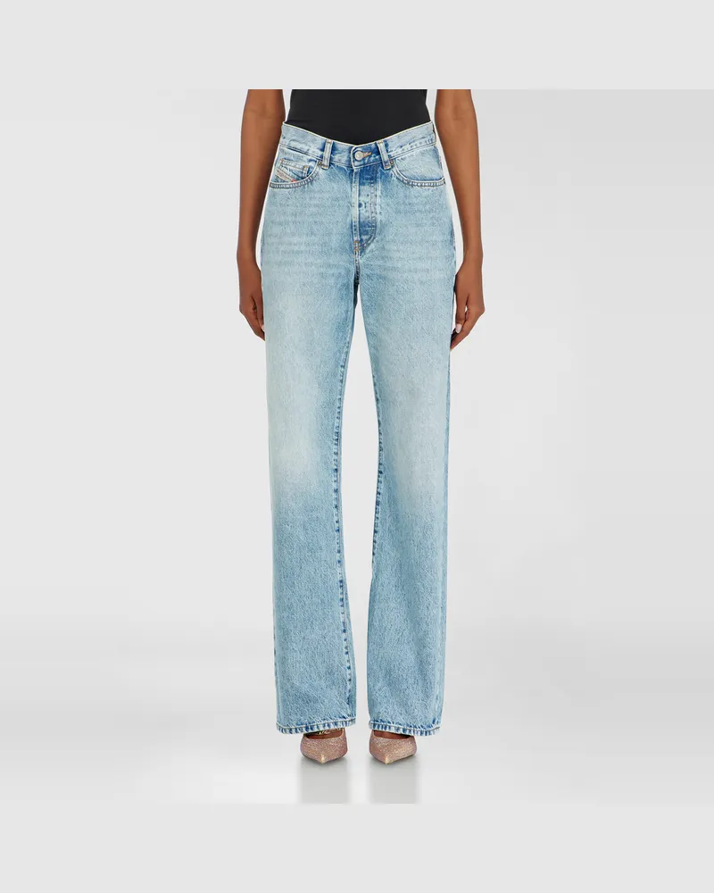 Diesel Regular Jeans High Waist 1971 D-Sent, Hellblau, Knopfverschluss Blau