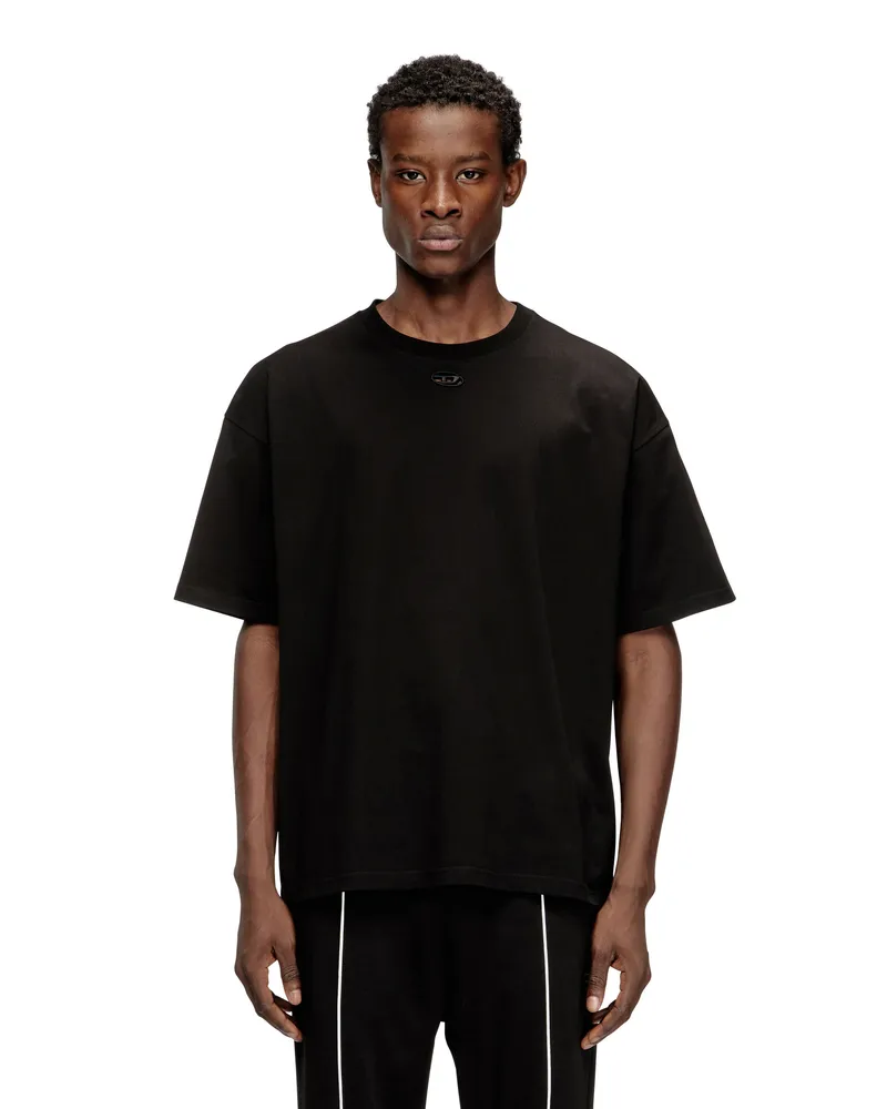 Diesel Locker geschnittenes Baumwoll-T-Shirt mit Oval D Stickerei - T-Shirts - Herren - Schwarz Schwarz