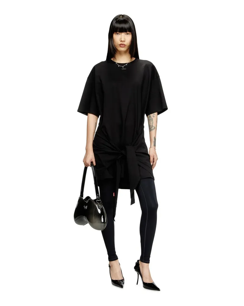 Diesel T-Shirt-Kleid mit Bindeband auf der Vorderseite - Kleider - Damen - Schwarz Schwarz