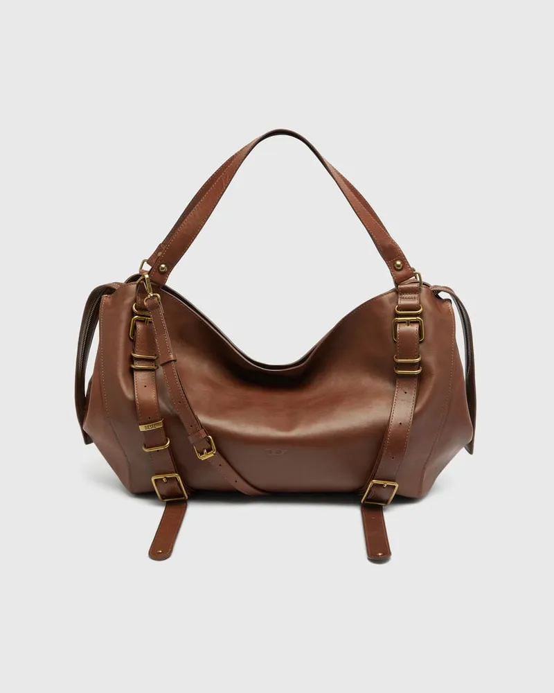Diesel D-One-Large Henkeltasche aus behandeltem Leder - Handtaschen - Unisex - Braun Braun