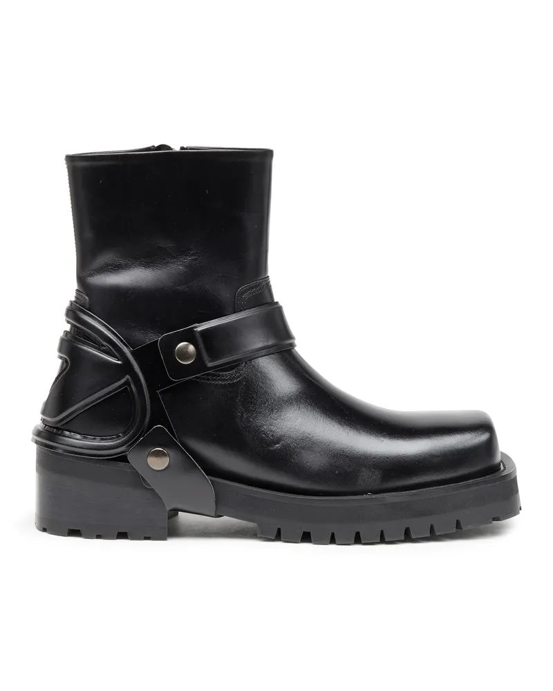 Diesel D-Texan-Riemen-Boots aus glänzendem Leder - Stiefel und Stiefeletten - Herren - Schwarz Schwarz