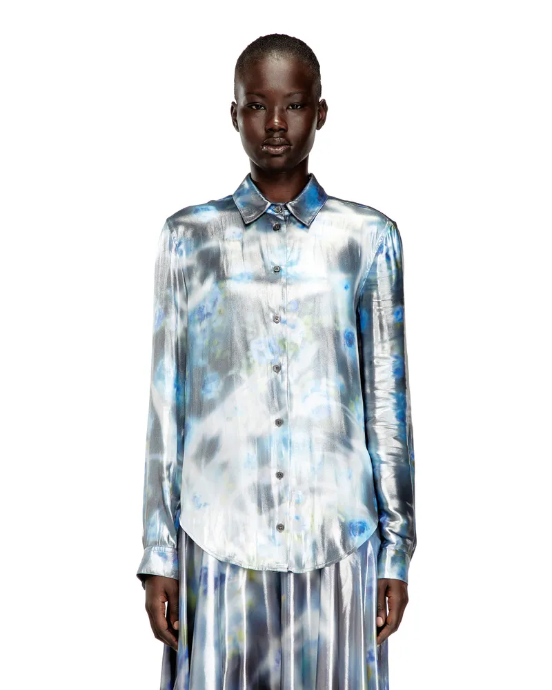 Diesel Metallisches Hemd mit verschwommenem Rosenmuster - Hemden - Damen - Blau Blau