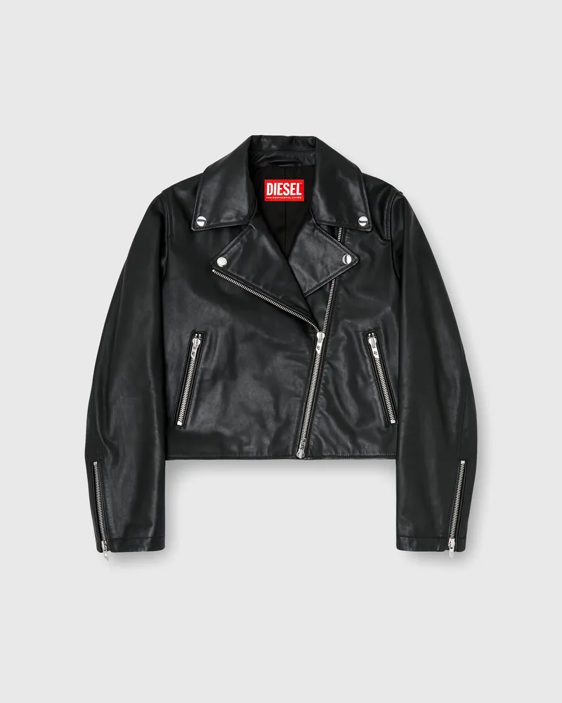 Diesel Bikerjacke aus gewachstem Leder - Lederjacken - Damen - Schwarz Schwarz