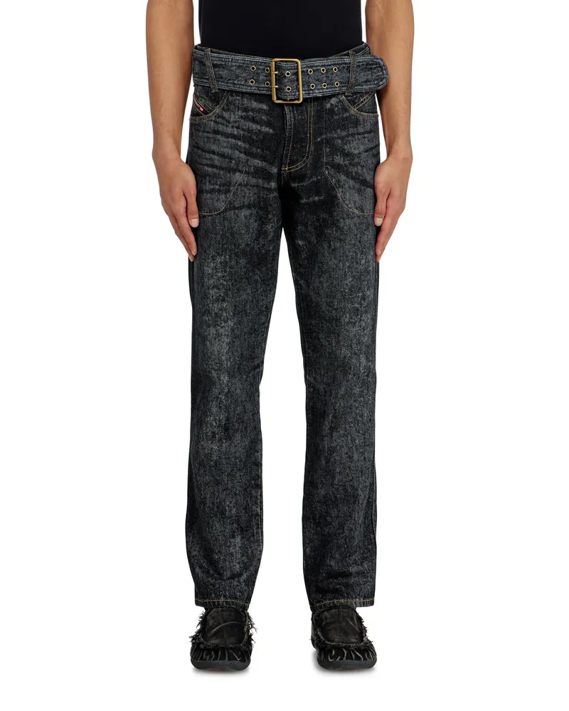 Diesel Slim Jeans Regular Waist D-Villus, Schwarz/Dunkelgrau, Knopfverschluss Schwarz