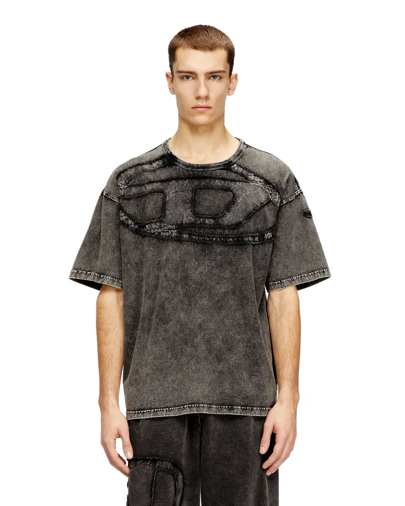 Diesel Lockeres Baumwoll-T-Shirt mit Oval-D-Applikation - T-Shirts - Herren - Schwarz Schwarz