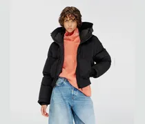 Daunenjacke mit Kapuze aus Nylon in Knitter-Optik - Winterjacken - Damen - Schwarz