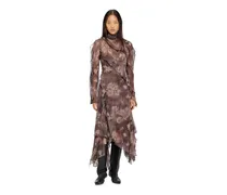 Asymmetrisches Midikleid aus Chiffon und Seiden-Crêpe - Kleider - Damen - Braun