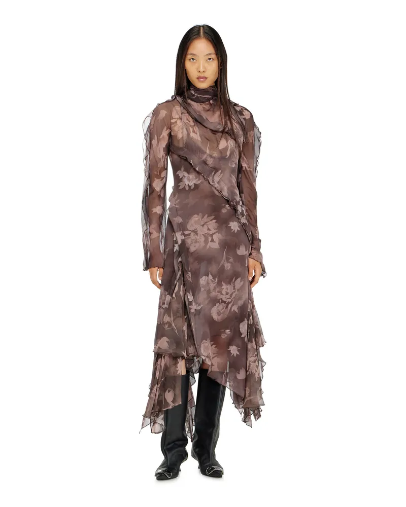Diesel Asymmetrisches Midikleid aus Chiffon und Seiden-Crêpe - Kleider - Damen - Braun Braun