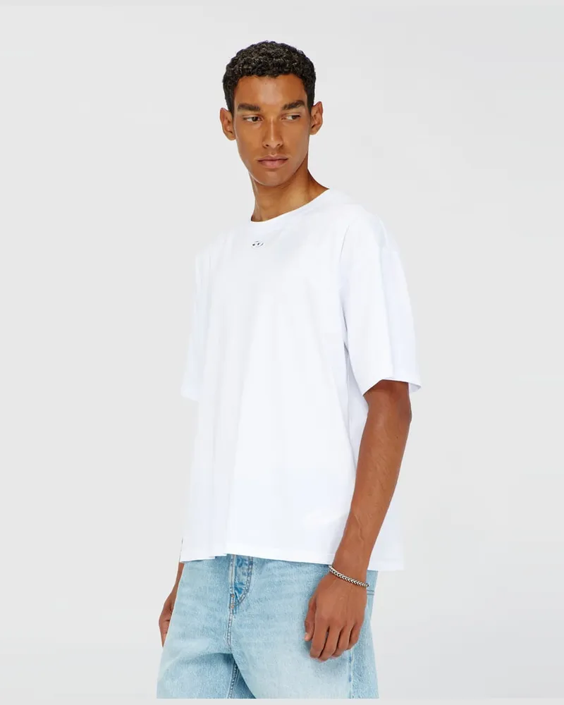 Diesel Locker geschnittenes Baumwoll-T-Shirt mit Oval D Stickerei - T-Shirts - Herren - Weiss Weiss