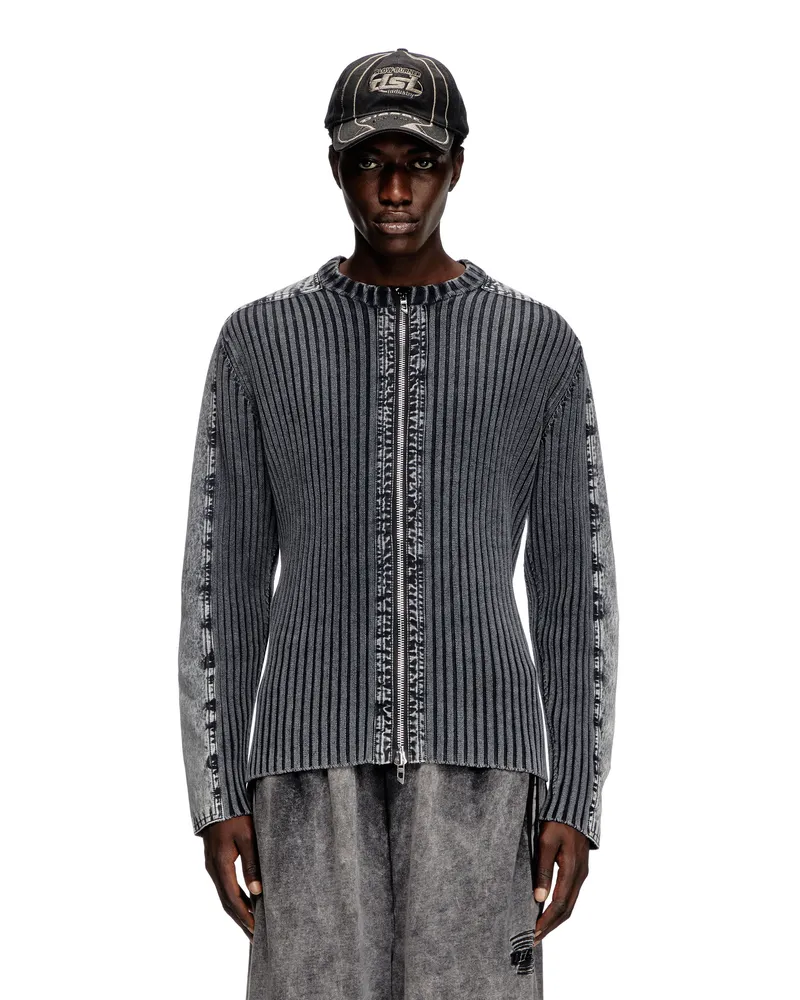 Diesel Cardigan mit Reißverschluss und Ärmelbündchen aus Denim - Strickwaren - Herren - Grau Grau