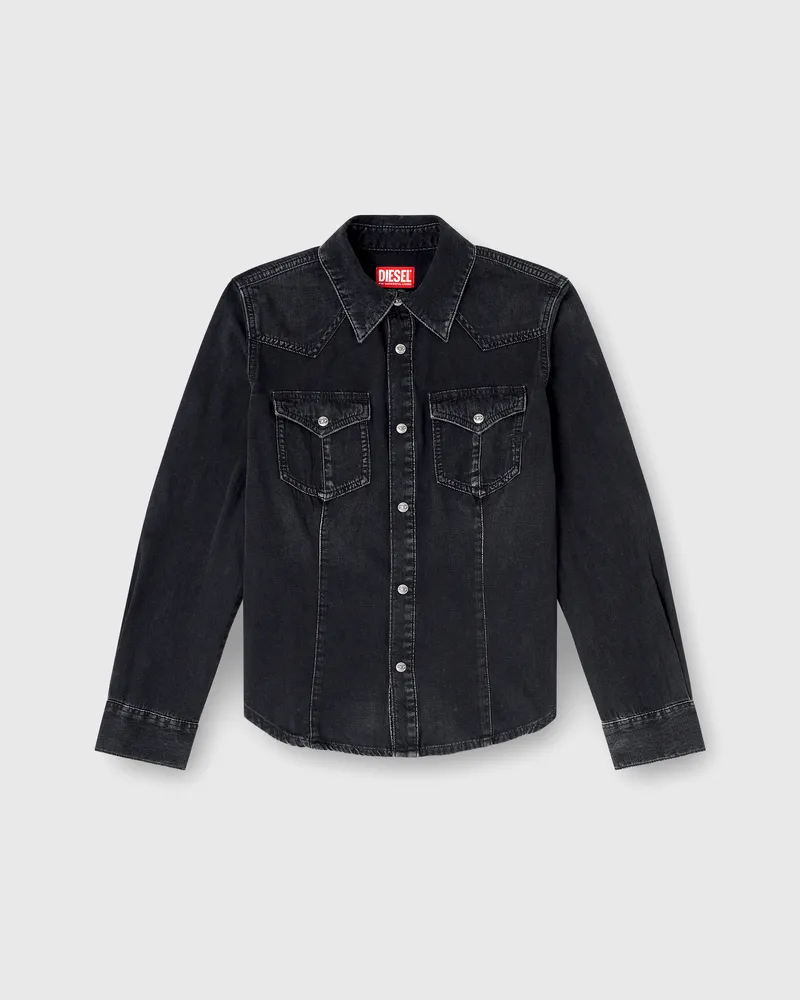 Diesel Western-Hemd aus behandeltem Denim - Denimhemden - Damen - Schwarz Schwarz