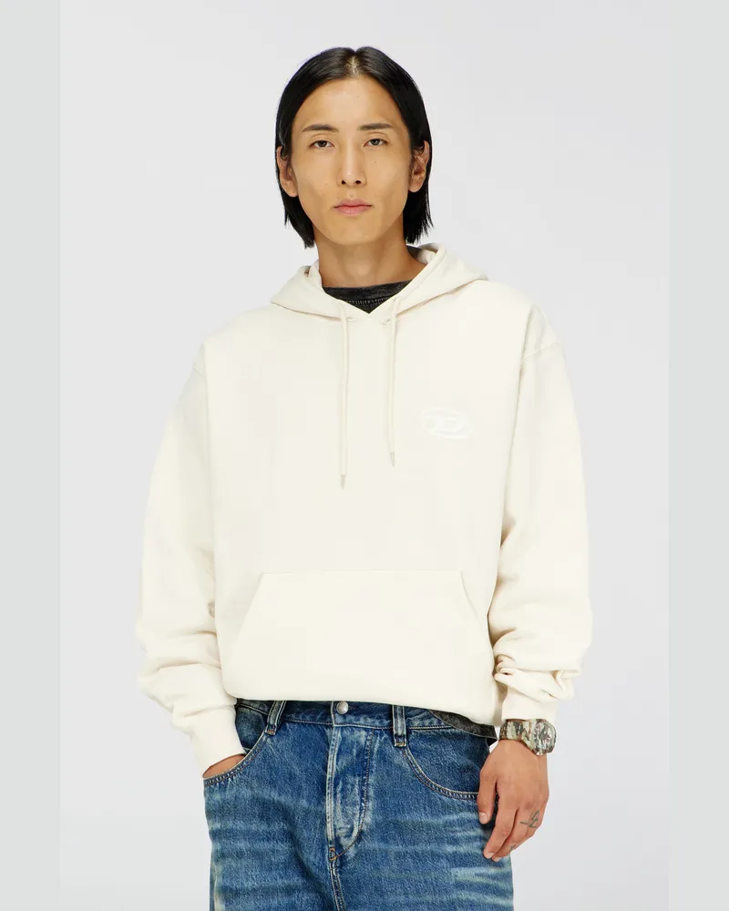 Diesel Hoodie aus Baumwolle mit tonalem Oval D Logo-Stickerei - Sweatshirts - Herren - Weiss Weiss