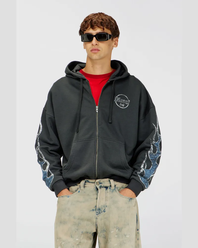 Diesel Kapuzensweatjacke mit crack print - Sweatshirts - Herren - Grau Grau