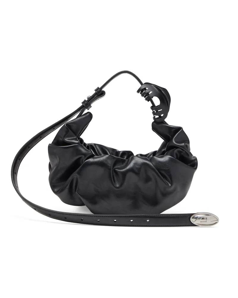 Diesel Kleine zerknitterte Hobo-Tasche aus glänzendem PU - Schultertaschen - Damen - Schwarz Schwarz