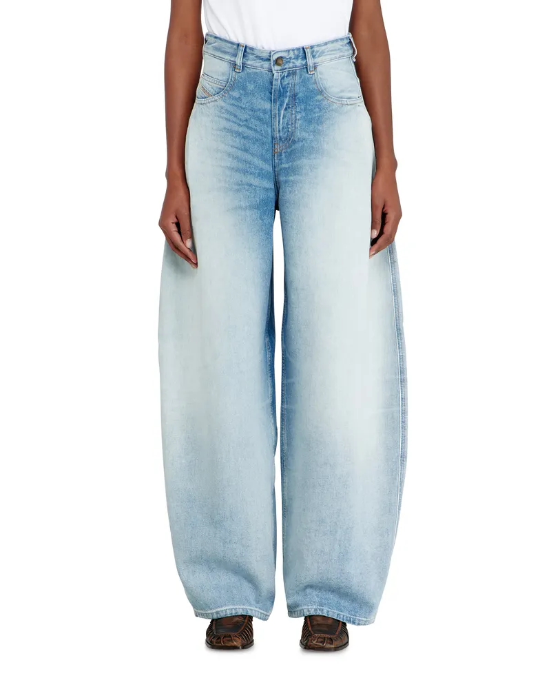 Diesel Relaxed Jeans High Waist 1987 D-Khelz, Hellblau, Knopfverschluss Blau