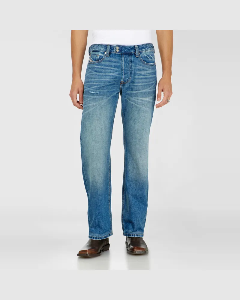 Diesel Relaxed Jeans Regular Waist 1980 D-Eeper, Mittelblau, Knopfverschluss Blau