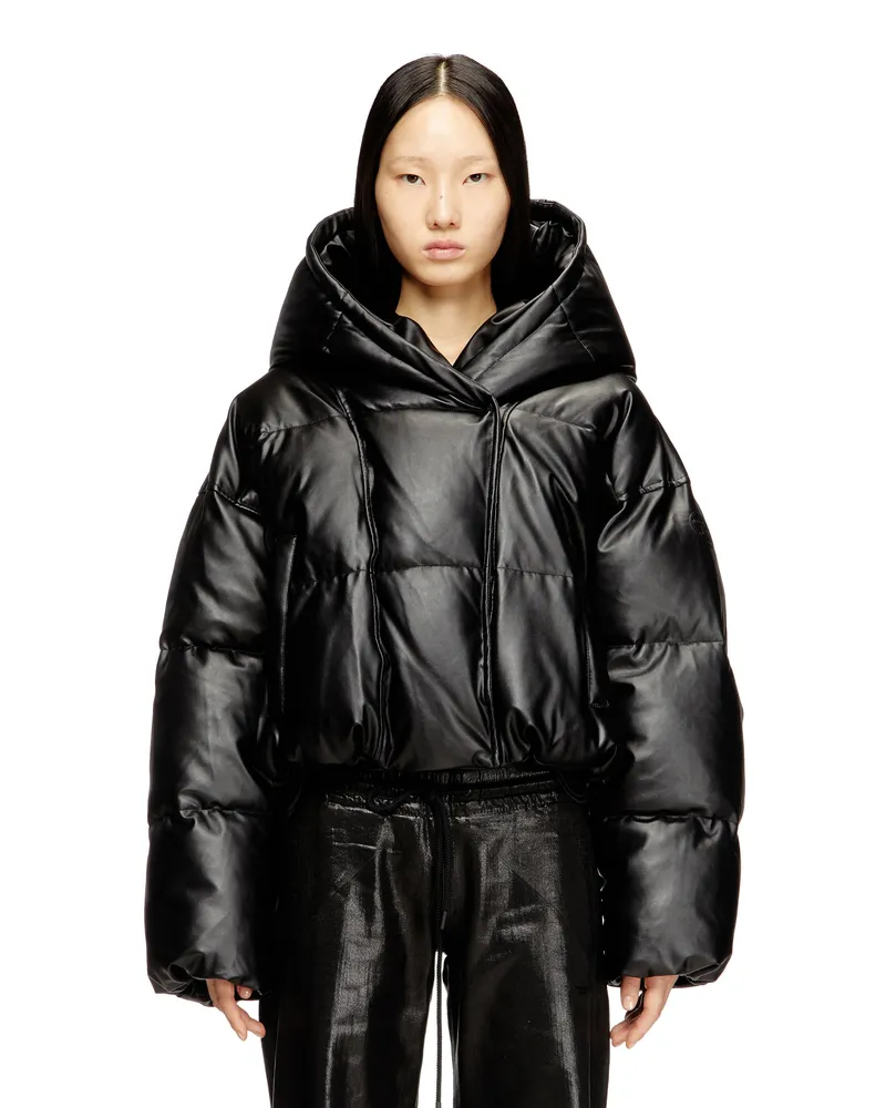Diesel Gesteppte Kapuzenjacke aus beschichtetem Stoff - Jacken - Damen - Schwarz Schwarz