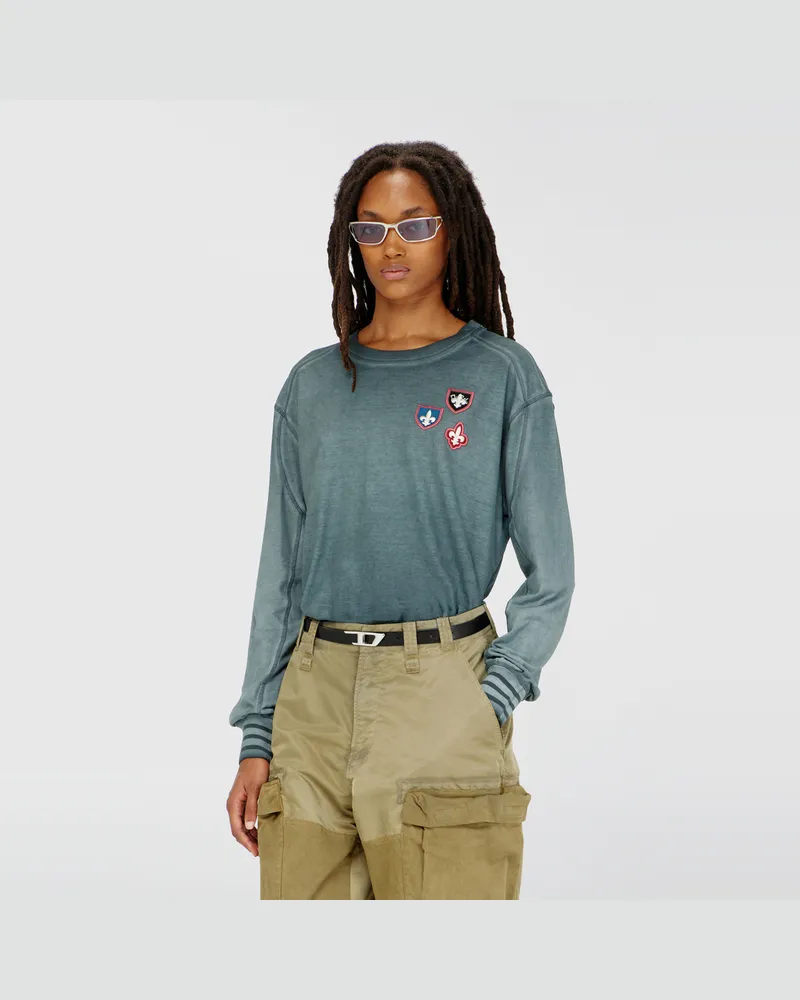 Diesel T-Shirt mit Patches und Mikrowaffel-Einsätzen - T-Shirts - Damen - Grün Grün