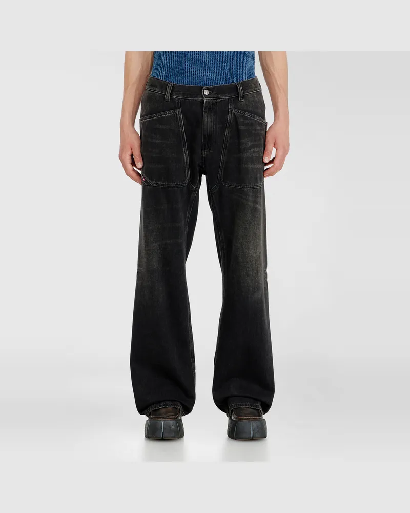 Diesel Relaxed Jeans Regular Waist D-Zeta, Schwarz/Dunkelgrau, Reißverschluss Schwarz