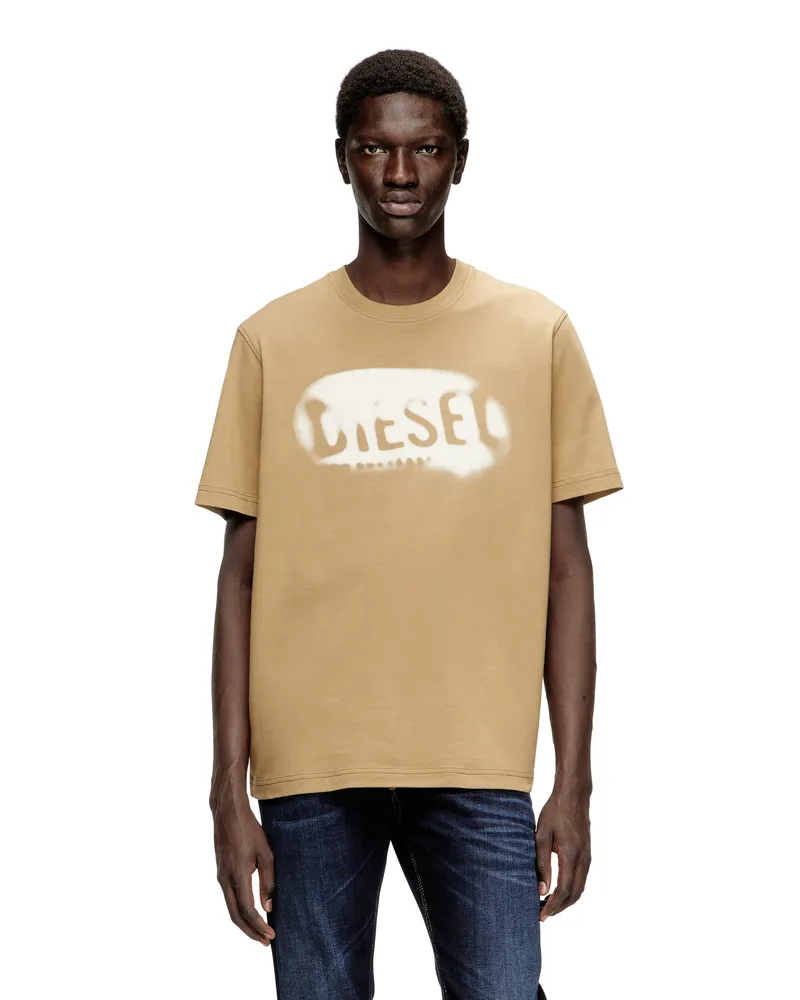 Diesel Leichtes Baumwoll-T-Shirt mit verblasstem Logo - T-Shirts - Herren - Beige Beige