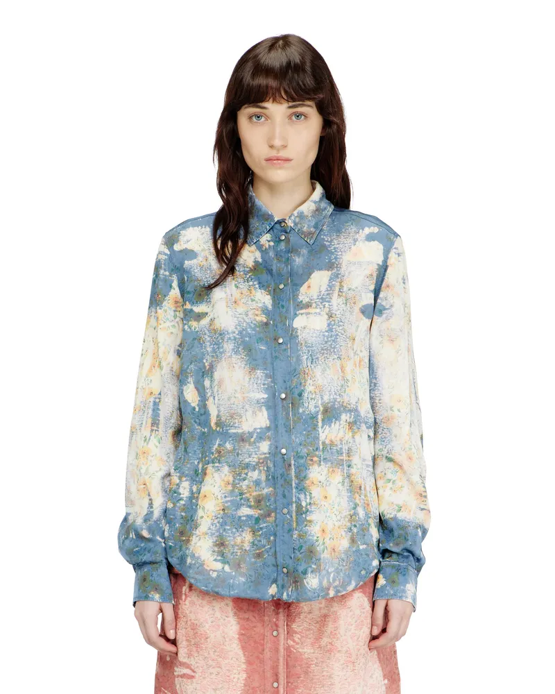 Diesel Hemd mit Blumenmuster in Röntgenoptik - Hemden - Damen - Blau Blau