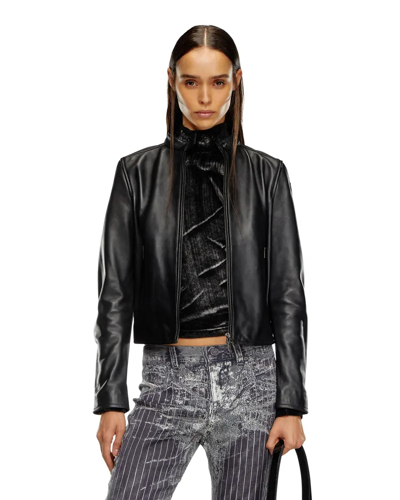 Diesel Bikerjacke aus Leder mit Logo-Prägung - Lederjacken - Damen - Schwarz Schwarz