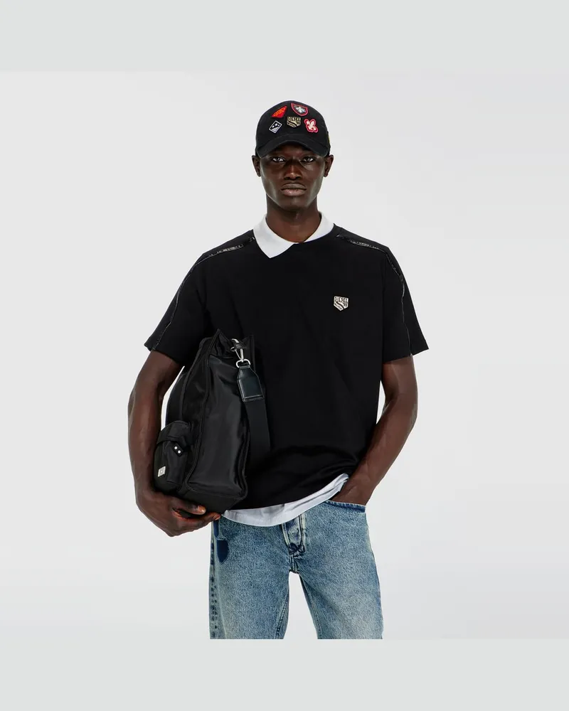 Diesel T-shirt mit Kontrastabschlüssen und Logo patch - T-Shirts - Herren - Schwarz Schwarz