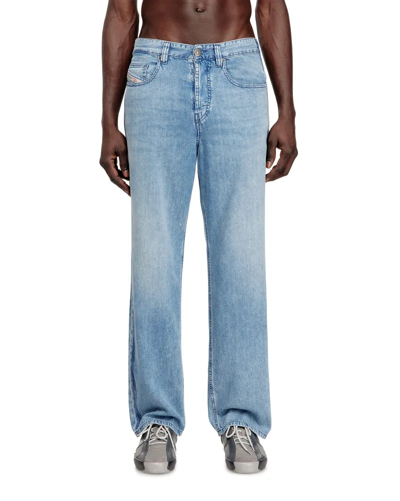 Diesel Relaxed Jeans Low Waist 2001 D-Macro, Mittelblau, Knopfverschluss Blau